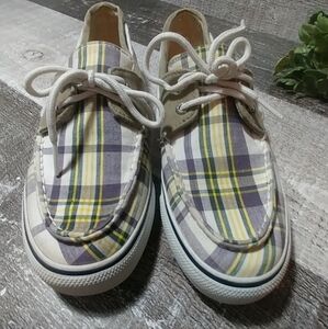 Sperry top slider plaid boat loafer shoes Bahama comfort